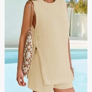 Cream Sleeveless knit set